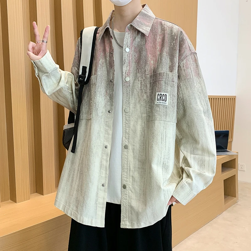 

Men's Loose Fit Long Sleeve Gradient Color Shirt Casual Style Spring Autumn Fashion Urban Wear Polyester Cotton Blend Shirt