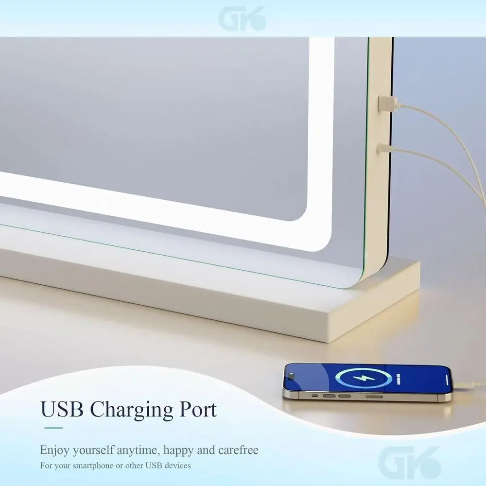 مرآة زينة LED مقاس 28 × 22 مع منفذ USB، تكبير 10 مرات، 3 أوضاع إضاءة، تحكم باللمس #2