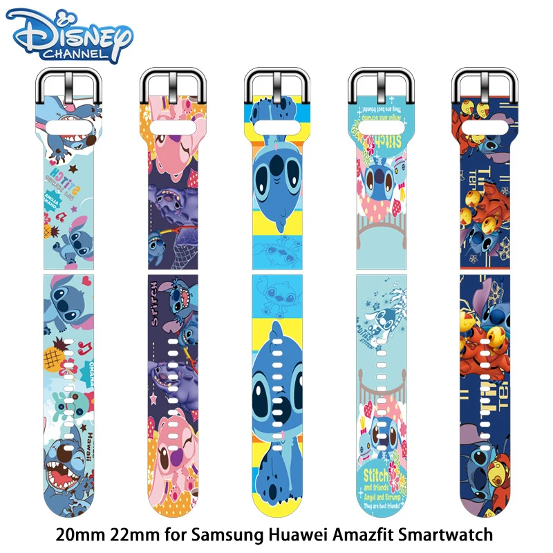 Disney Stitch Cartoon Cute 20mm 22mm Silicone Strap For Samsung Galaxy Watch Amazfit Bracelet For Huawei GT2 Pro Smartwatch