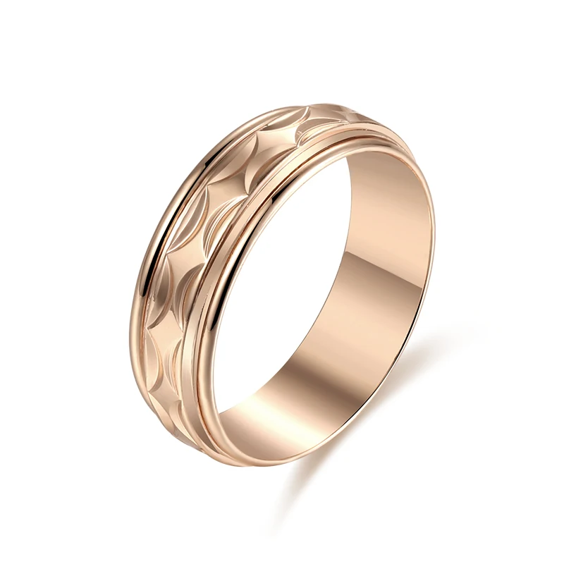 Sales Women 6mm Wide 585 Rose Gold Color Rotatable Round Rings Party Couple Jewelry