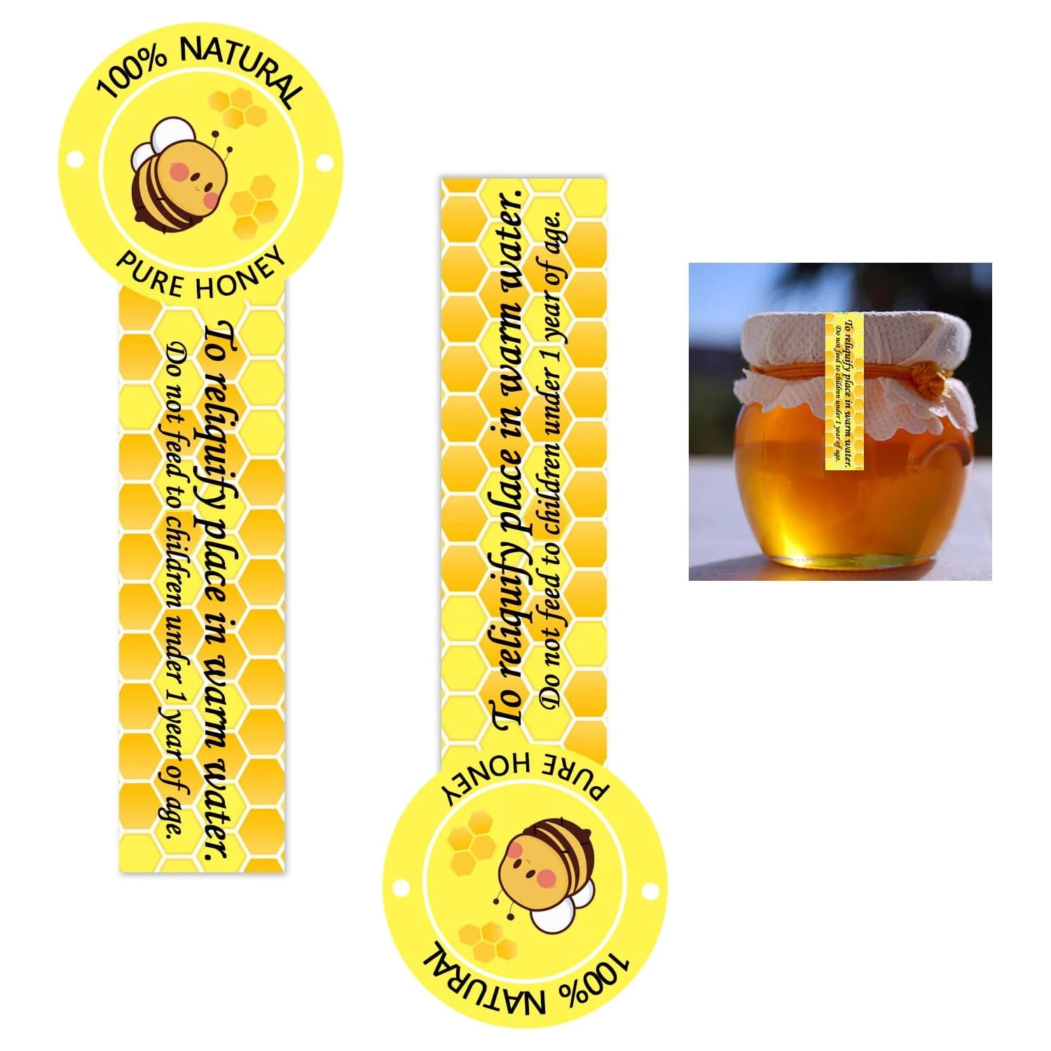 Tamper Proof Pure Honey Stickers 1.5 * 4 Inches Honey Jars Bottle Lid Stickers Safe Secure Tamper Evident Seals Tags