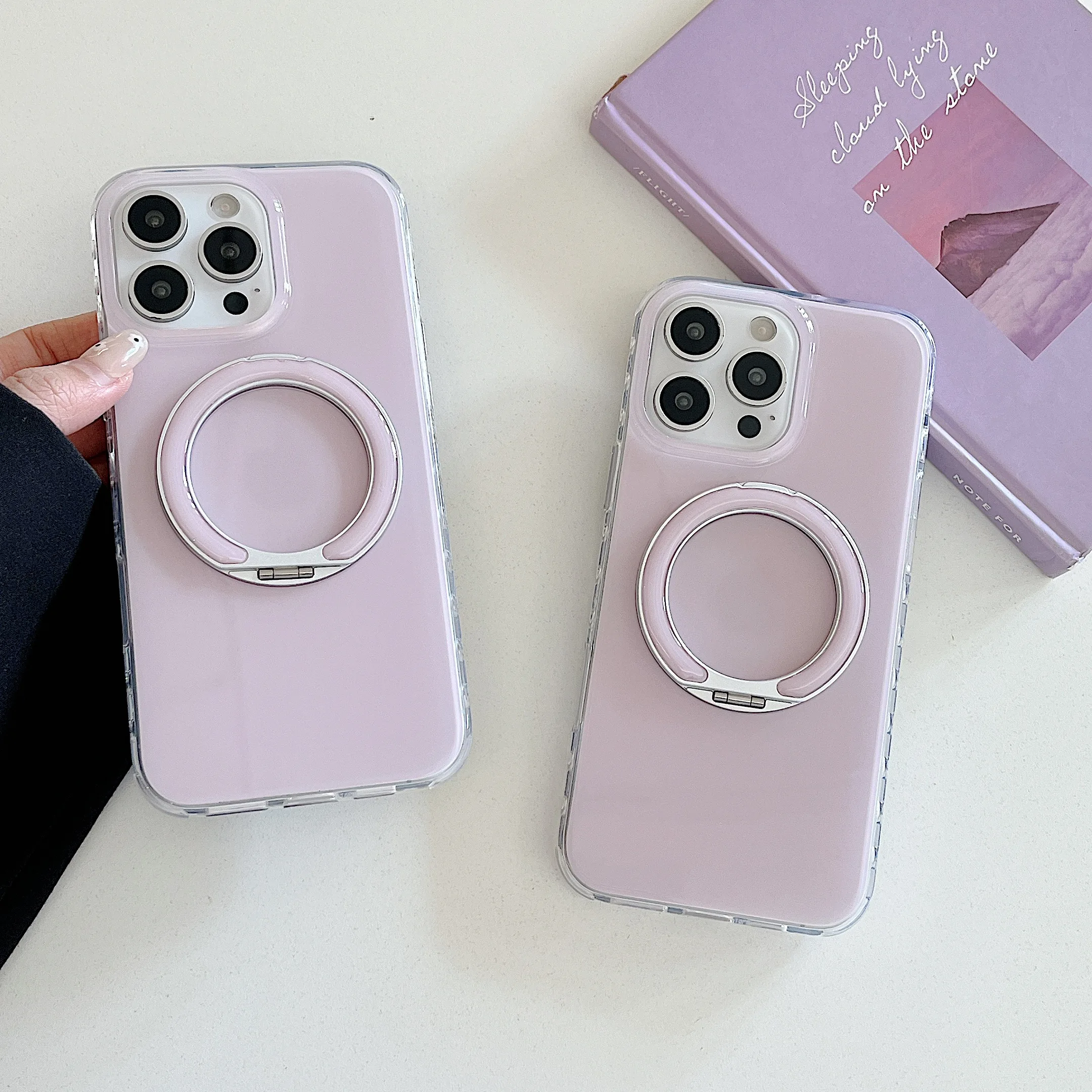 

Back Cover For IPhone 13 14 15 16 Pro Max 17 Pro Case Purple Stand Holder Acrylic Shockproof Phone Case