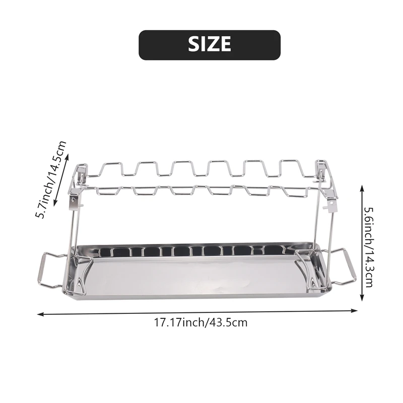 Stainless Steel BBQ Grill Rack, Roaster Stand com Drip Pan, Pendure até 14 pernas de frango ou asas