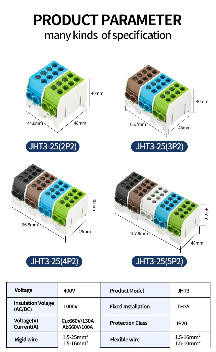 Verteilung Wabenklemmenblöcke JHT3 100A-2Pins (1x25,1x16 / 1x25,1x16) Spleißkabelverbinder Konnektivität 25mm Verkabelung – Detail 7
