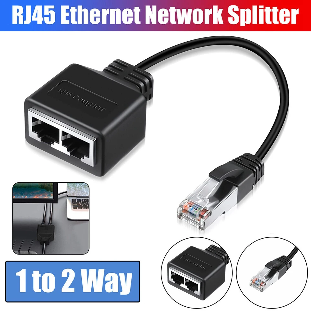 New!!LAN Ethernet Adaptador RJ45 Male To 2 Female Splitter RJ45 1 To 2 Ethernet LAN Network Adapter Cable