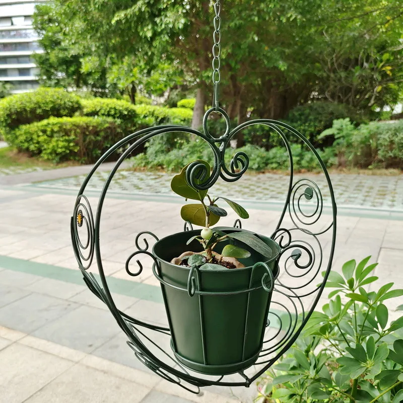 Ironwork Hanging Basket Flower Pot Hanging Iron Chain Hook Swing Potted Plant Green Plant Placement Balcony Courtyard Decoration