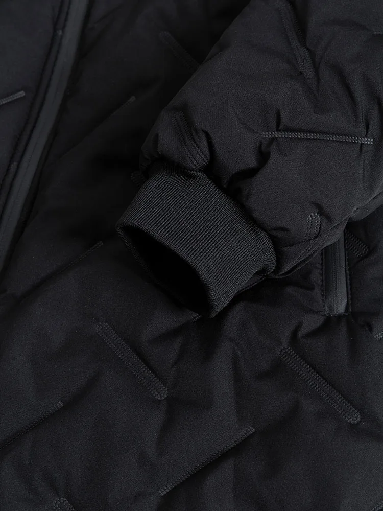 Mittellange, mit Fleece gefütterte Parkas für Herren, lange warme Winterjacke, lässige gesteppte, gepolsterte Jacken, einfarbig, dicke Outdoor-Oberbekleidung – Detail 5