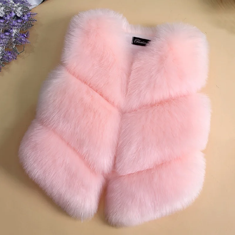 High Quality! Girls Faux Fox Fur Vest Candy colors children winter coats Smooth Fox Fur Jacket for kid Faux Fur Outwears