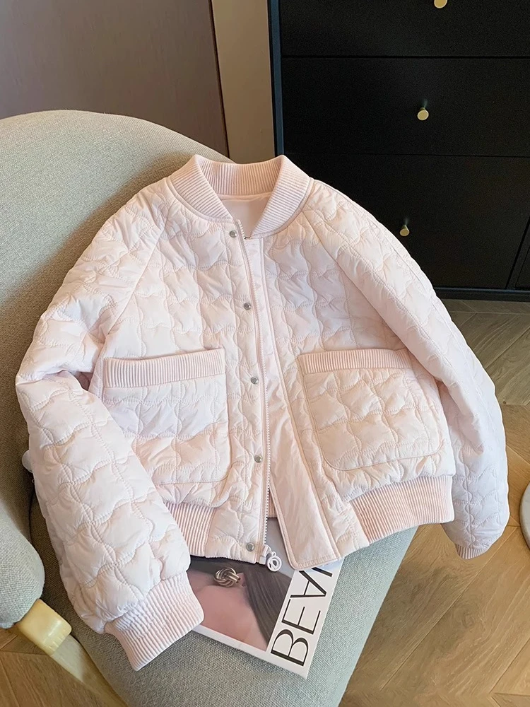 

Повседневный открытый кардиган Sweet Sle, хлопковый жакет, женский осенне-зимний розовый свободный крой с воротником-стойкой, модный универсальный хлопковый...