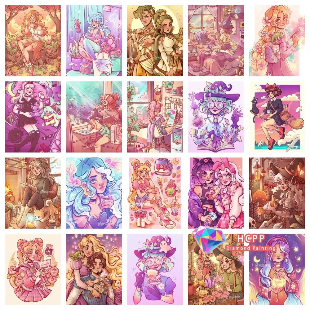 Cartoon Niedliches Mädchen Diamant-Malerei-Set Quadratische Runde Diamanten 5D DIY Traumhafte Hexe Mosaik Handgemachte Kunst Exquisites Geschenk Heimdekoration