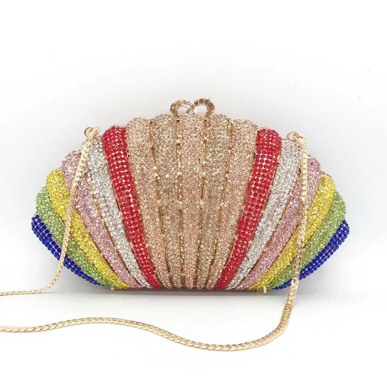 

21x12CM Iridescent Shell Diamond Dinner Bag Dumpling-shaped Gem Bag Card Bag Clutch Bag A7682