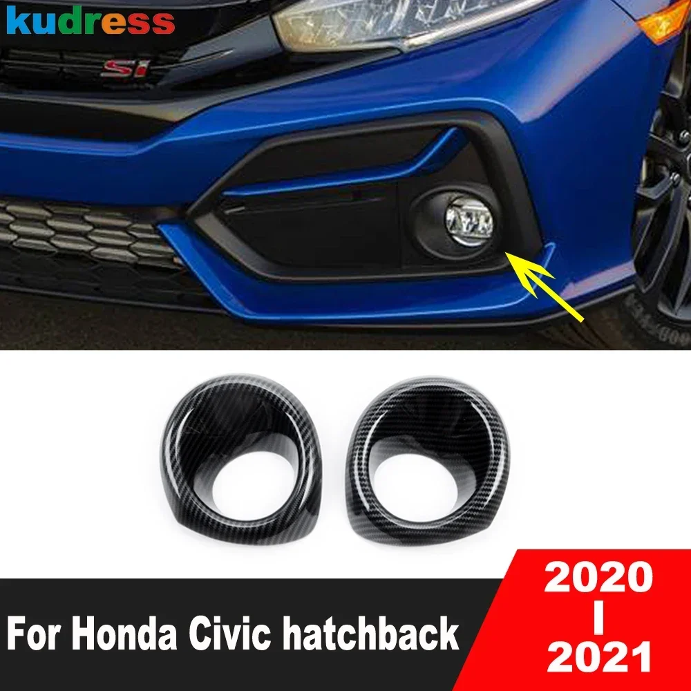For Honda Civic 2020 2021 hatchback Carbon Fiber Car Front Fog Light Lamp Cover Trim Head Foglight Bezel Frame Accessories