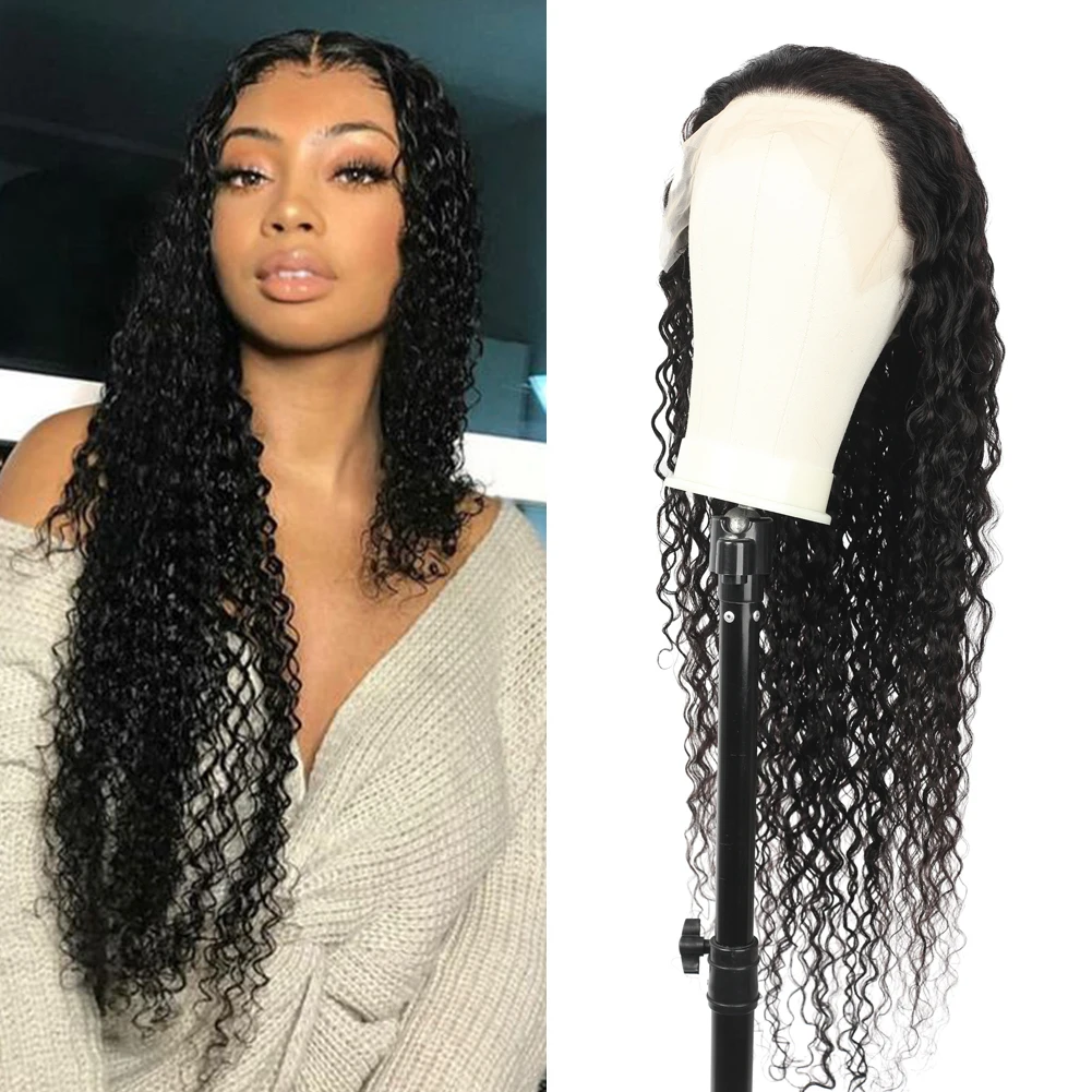 

13x4 Lace Frontal Wigs Natural Black Color Water Wave Transparent Lace Front Wigs Human Hair Pre Plucked 150% Density for Women