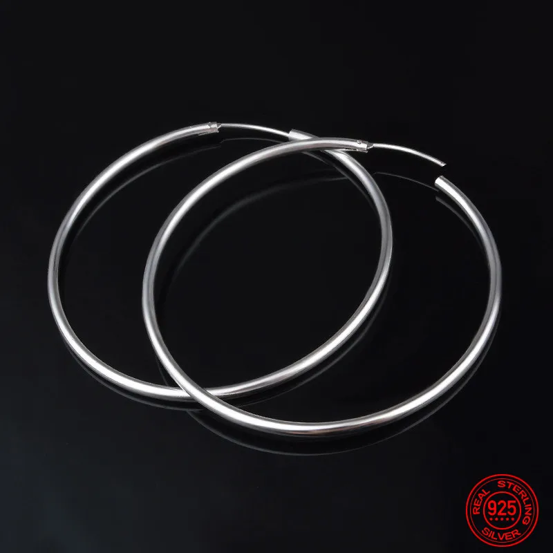 

925 Silver 35/50/60MM Hoop Earrings For Women Fashion Jewelry Gift
