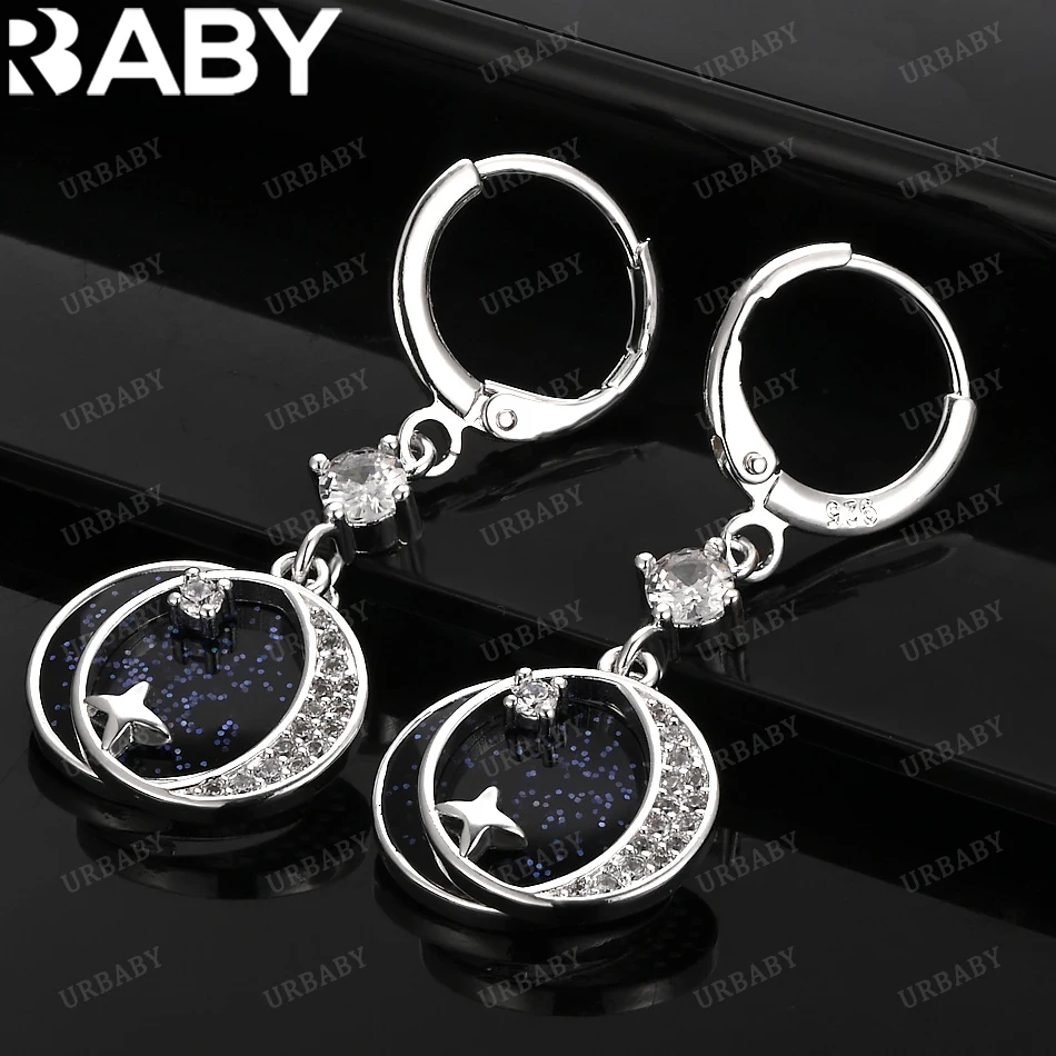 

URBABY 925 Sterling Silver Earrings Starry Sky Stars Moon Zirconia Drop Earrings For Women Jewelry Fashion Party and Daily Wear