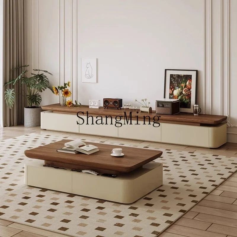 

FG medieval TV cabinet coffee table combination light luxury modern simple living room household small apartment cream wind