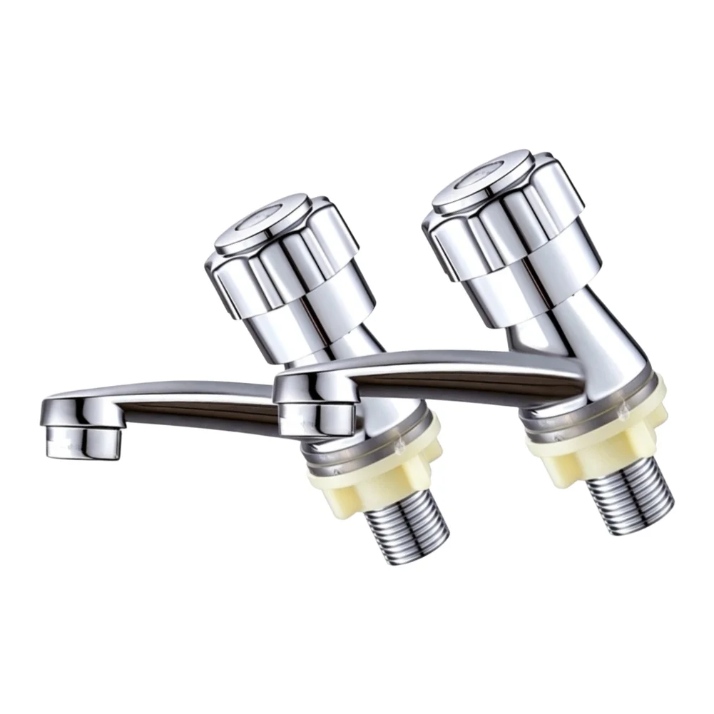 2pcs Zinc Alloy Silver Bathroom Faucet Set Single Cold Water Tap for Basin Sink 15x15x5cm Sleek Design Humidity Resistant Finish