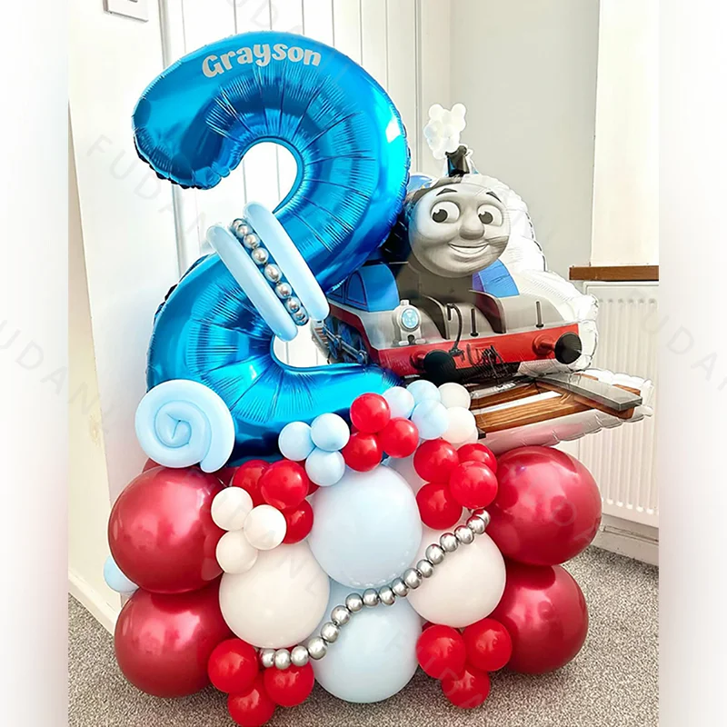 54PCS Cartoon Train Thomas Foil Balloon Set with Deep Blue Numbers Boy Birthday Party Supplies Decoration Helium Globos 2025