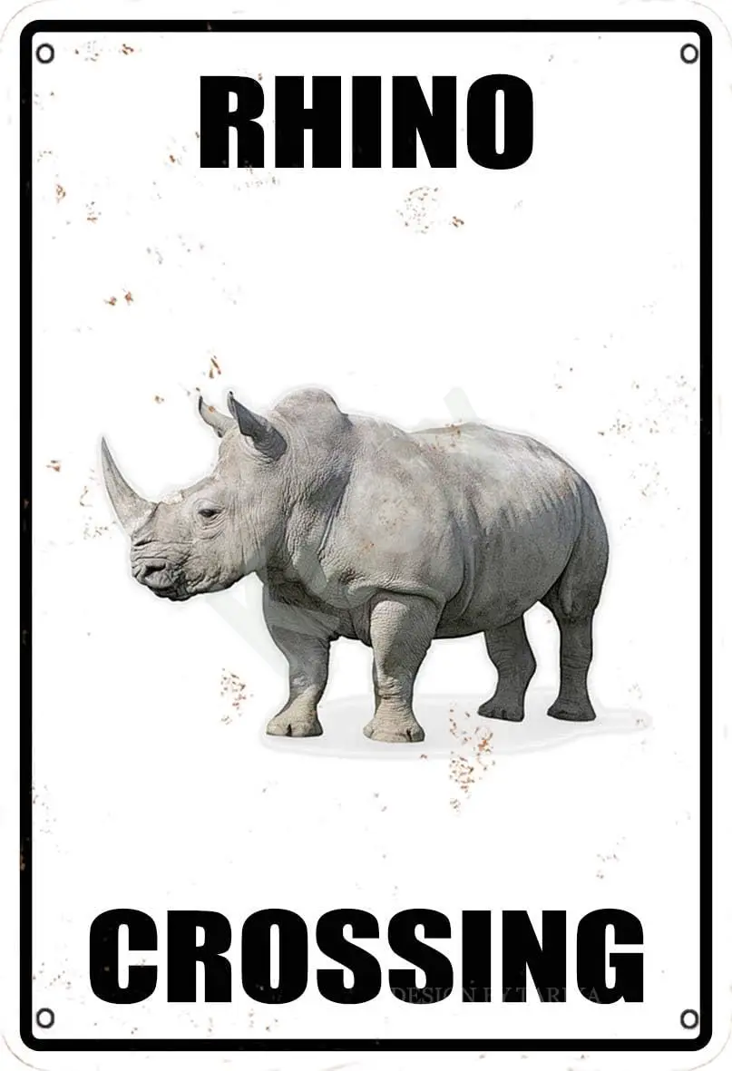 Keely Rhino Crossing Metal Vintage Tin Sign Wall Decoration 12x8 inches for House Room Cafe Bars Restaurants Pubs Man Cave Decor