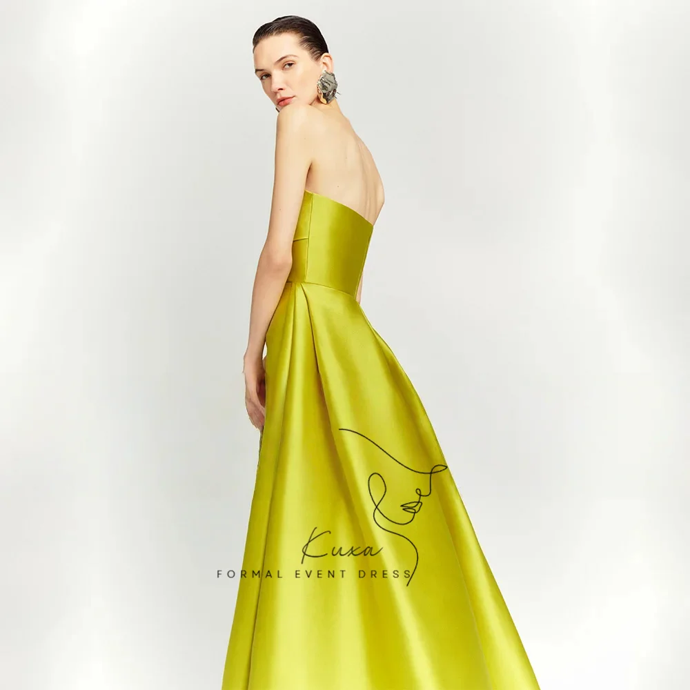 KUXA Evening Dresses for Women High-Low Strapless A Line Evening Gowns Satin Sleeveless Backless Modern Formal Customized