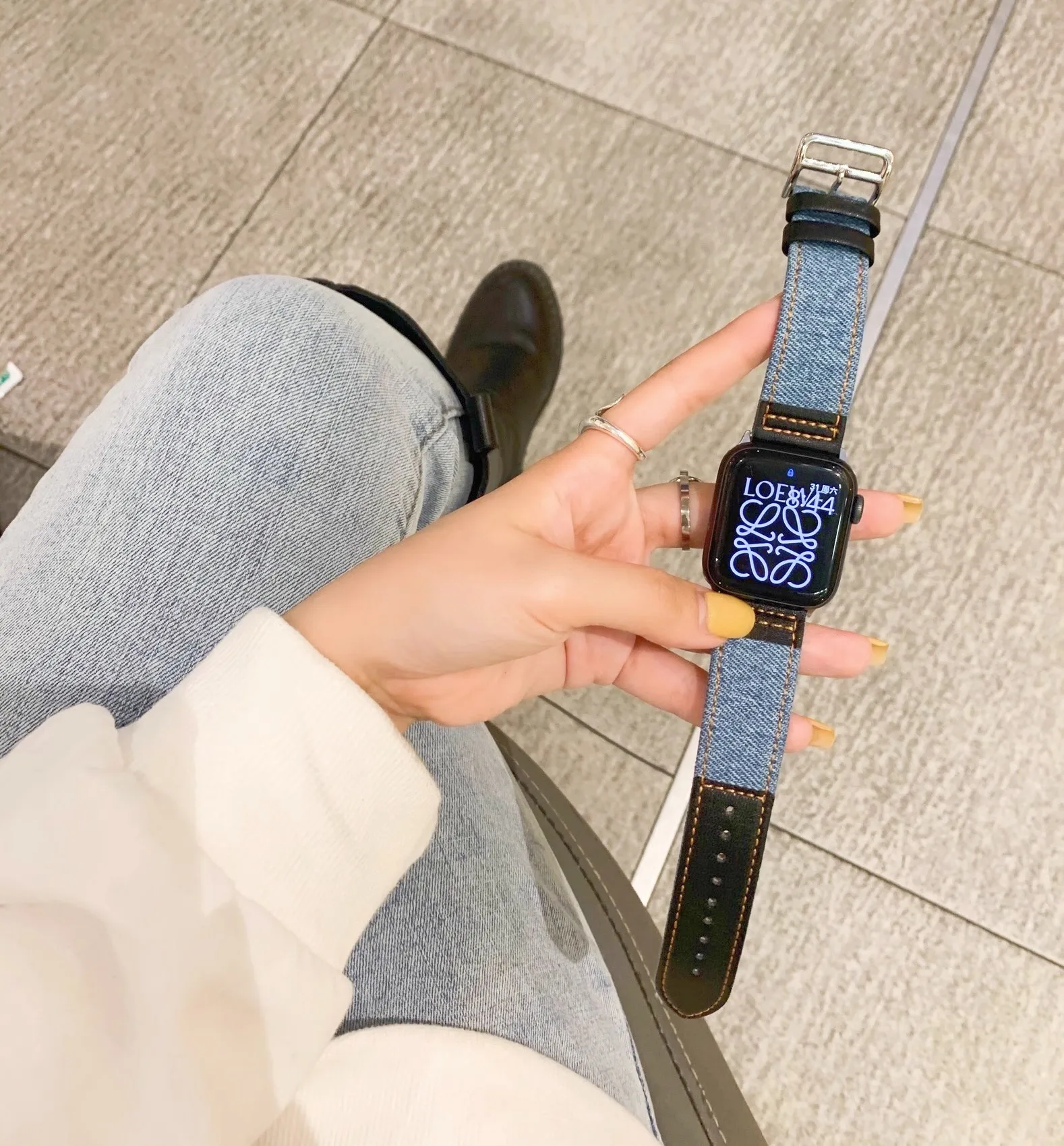 Denim stitching Leather Strap for Apple Watch Band Ultra 49mm Business Bracelet on iWatch SE Belt 40mm 45mm 44mm Series 87654321
