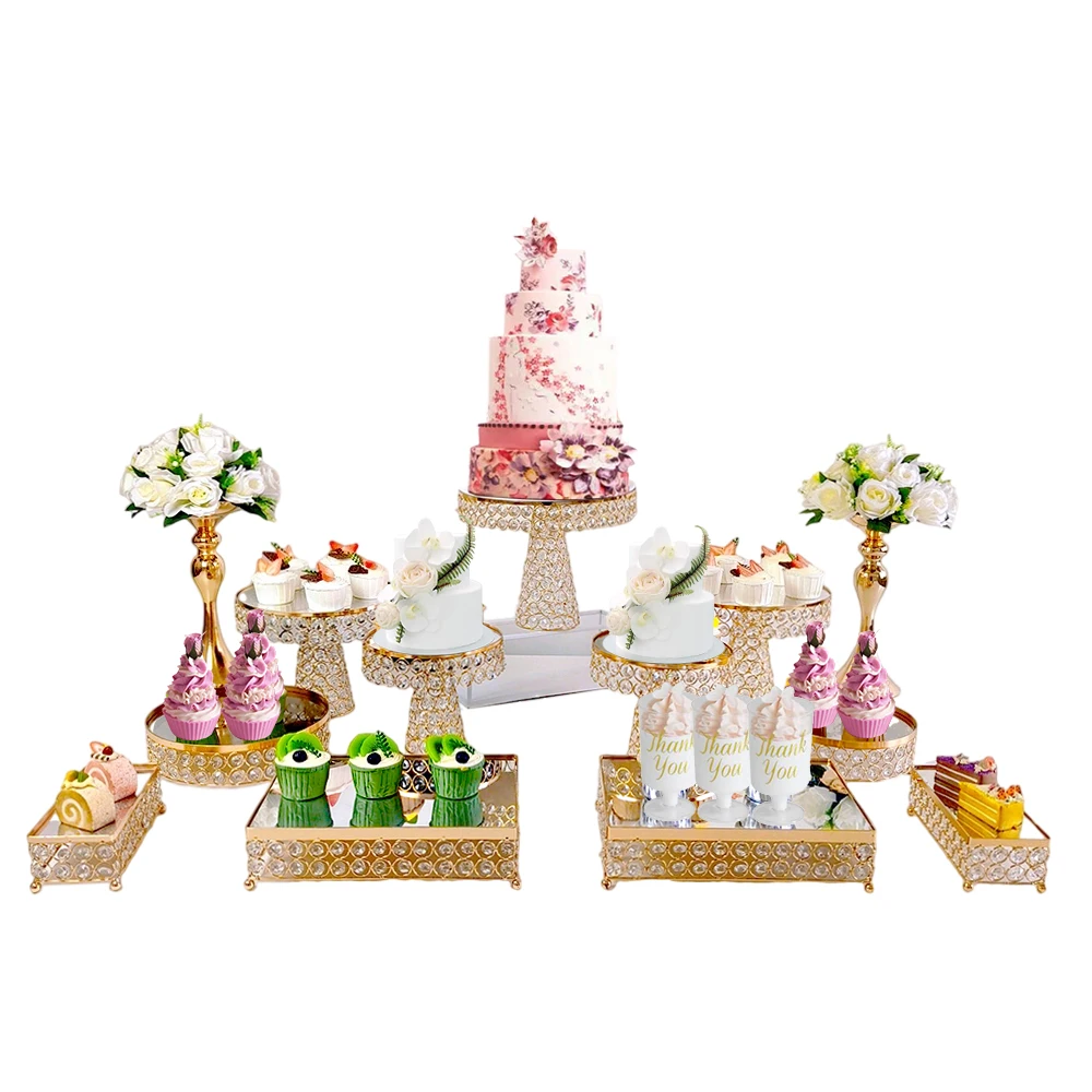 

3-17Pcs/lot Cake Stand Set, Cake Display Stand with Crystal Edge and Cupcake Display Tray, Dessert Table Set Wedding Celebration