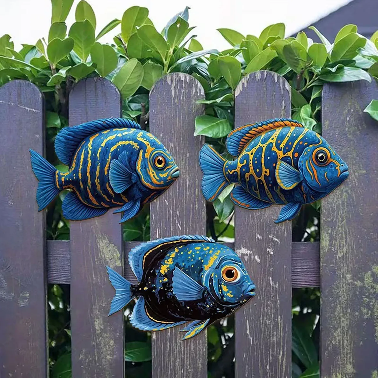 3 Pcs Wooden Tropical Fish Wall Decor Nautical Ocean Wall Art for Fence Patio Home Bathroom Decoration