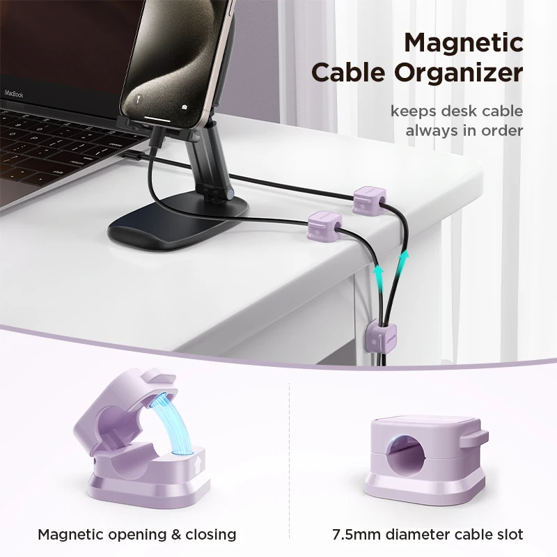 Joyroom 3/6PCS Magnetic Cable Clips Organizer Adjustable Cord Holder Desktop Wall Wire Keeper for Home Office Kitchen