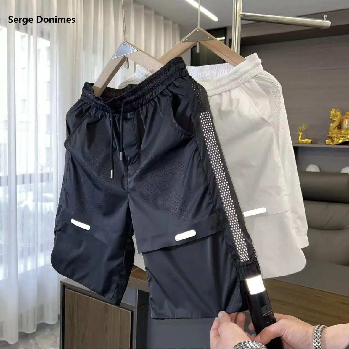 طقم حرير ثلجي مجوف للرجال مكون من قطعتين ، طقم تجفيف سريع ، علامة تجارية من المد والجزر ، جيد التهوية ، لون ثابت ، شبكي ، رقيق ، فضفاض ، كاجوال ، صيفي