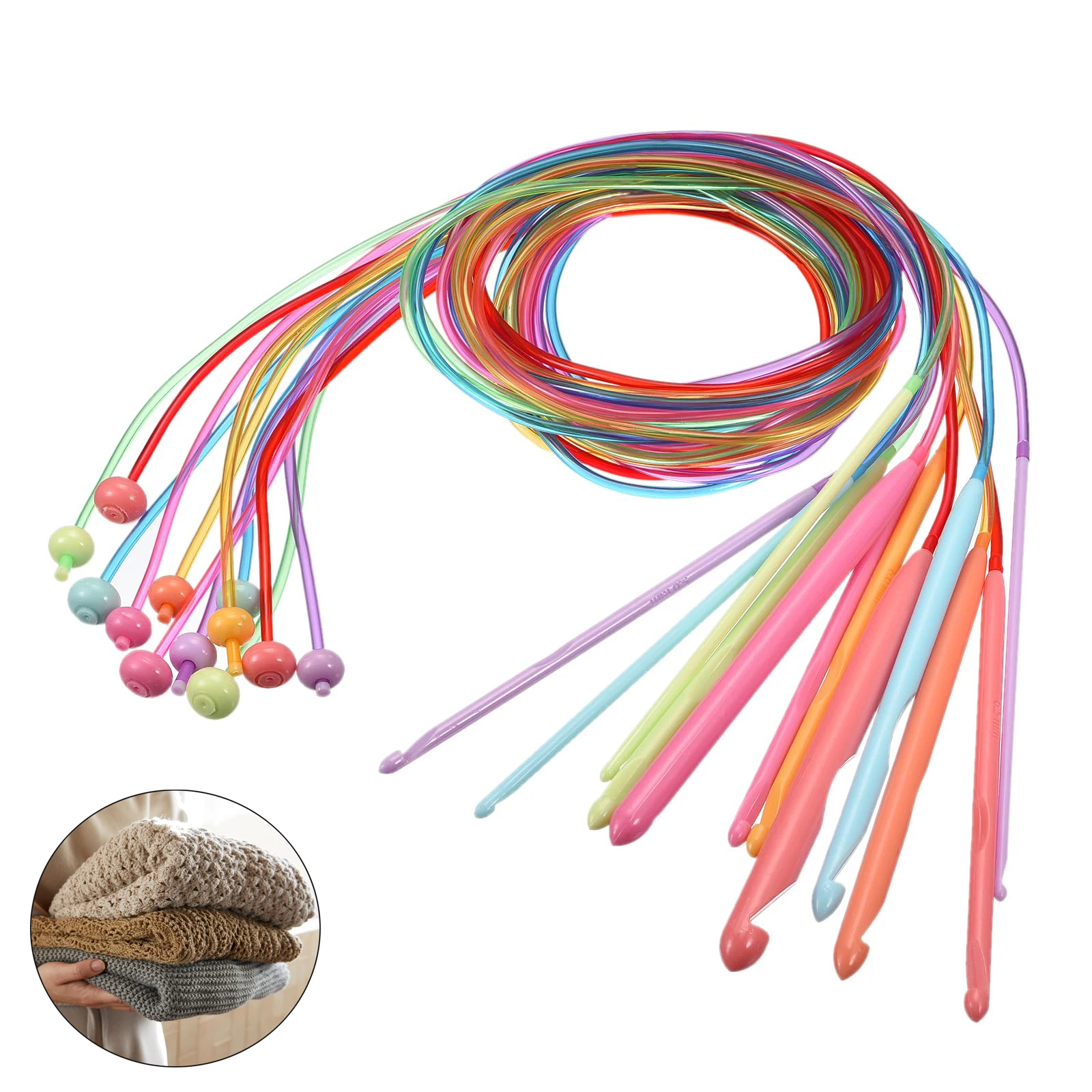 12-teiliges Set Bunte Häkelnadeln 3,5-12mm mit Kabelwebwerkzeug für Anfänger und Häkelbegeisterte