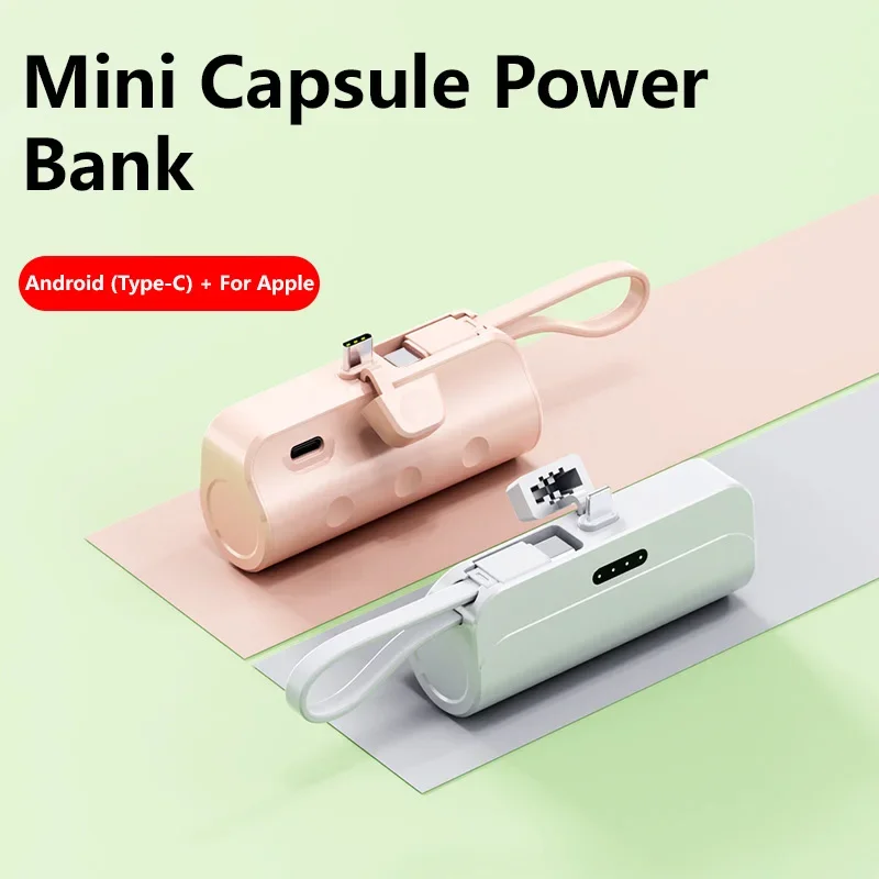50000mAh Power Bank Built-in Cable Capsule Compact and Portable Mobile Power Bank for Xiaomi Huawei iPhone NEW 2026