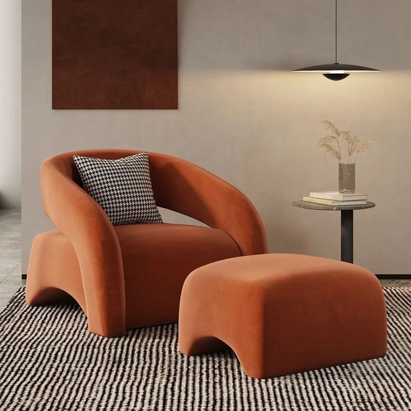 Poltrona Minimalista di Lusso, Divano Singolo per Soggiorno, Sedie Relax con Set Divano Curvo per Balcone, Arredamento per Soggiorno