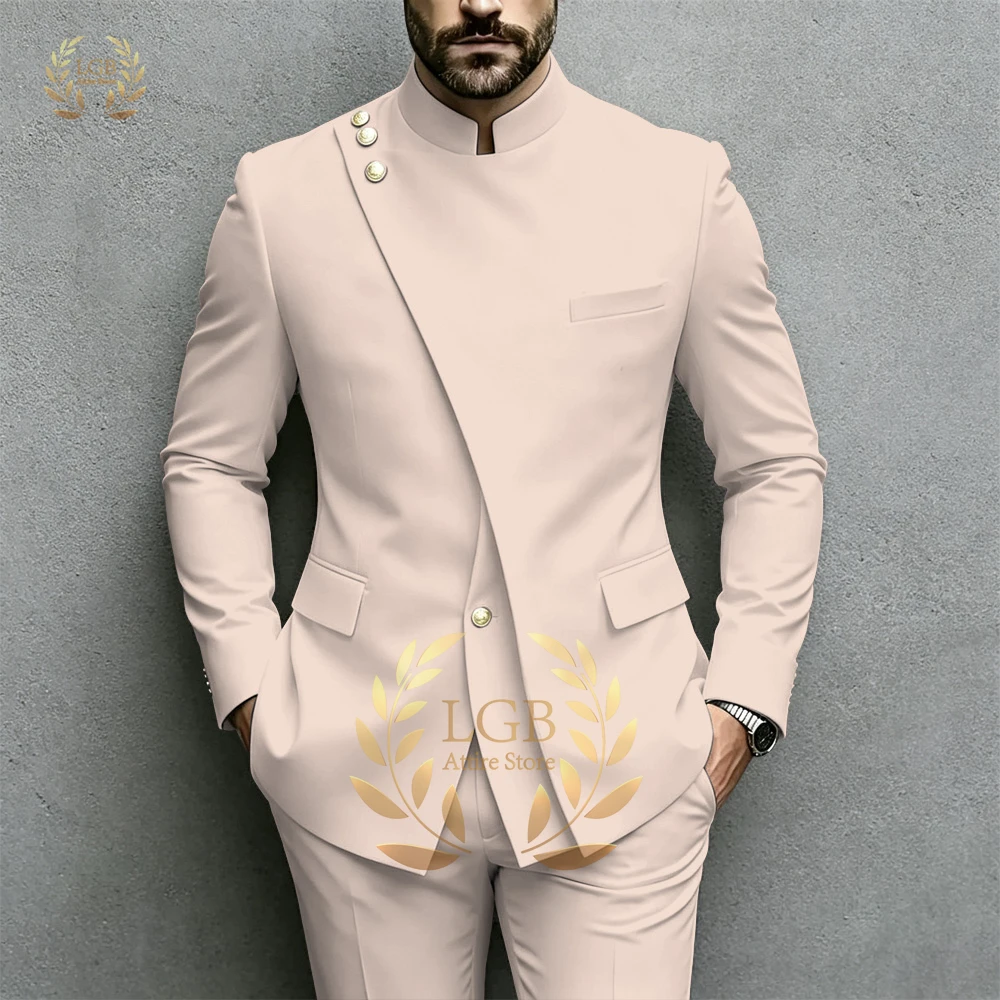 Men's Two - Piece Suit with Stand Collar & Slanted Placket, Slim Fit Formal Wear for Wedding, Banquet & Business Occasions