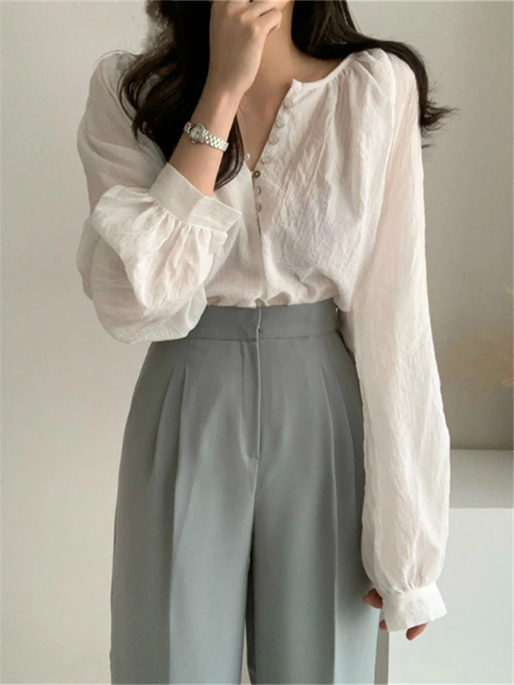 BL3198 New 2024 Elegant Vintage Office Lady Oversize Fashionable Korean Style Spring Summer Women\'s Blouses Wild Shirts Tops