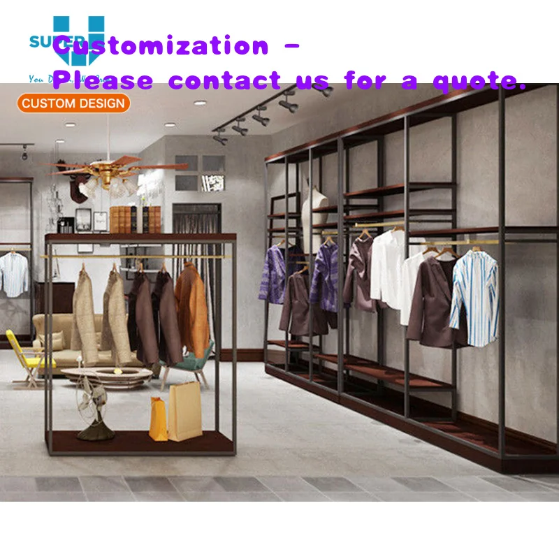 custom.Fashion Shop Decoration Idea Powder Coat Metal Rack Clothing Display Showcase Garment