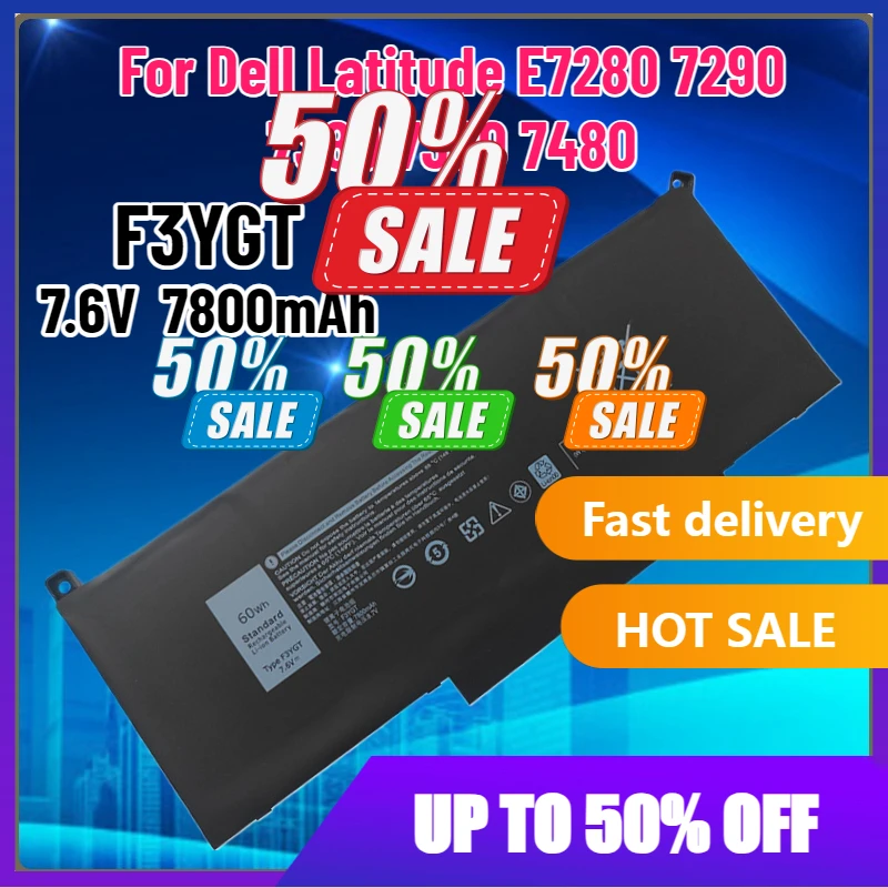 

【 Быстрая доставка】Замена аккумулятора F3YGT 7800 мАч 7,6 В для Dell Latitude 12 7000 7280 P28S P73G E7280 E7290 7380 7390 7480
