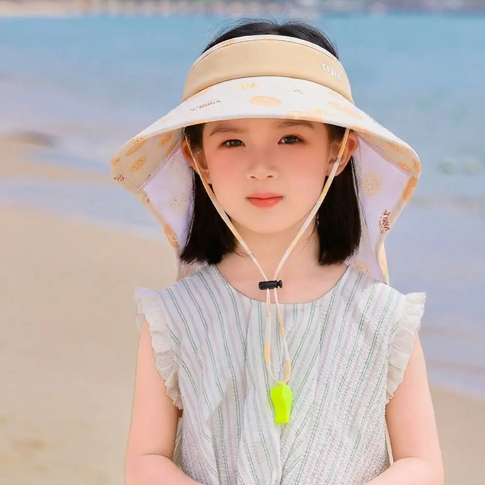 

Fashion Big Brim Children's Sun Hat Ice Silk Sun Protection Whistle Sunscreen Hat Foldable Breathable Empty Top Cap Baby