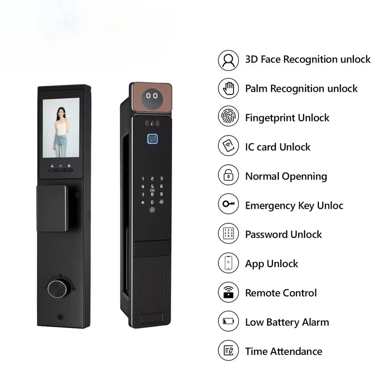 2026 3D Face Recognition Palm Fingerprint Smart Door Lock With Camera Lock for Home Video Smart Life APP