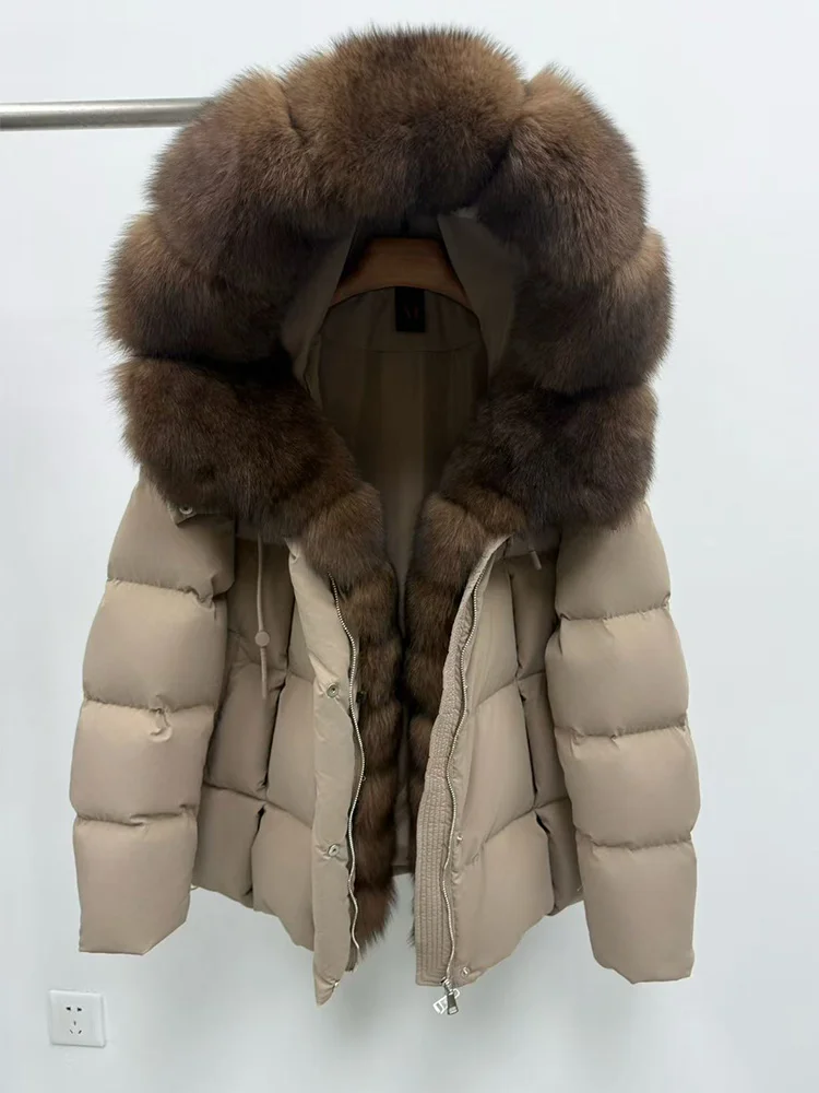 新ファッション 冬用 暖かい レディース 本物90%グースダウンジャケット 天然フォックスファー襟付きコート パーカー ダウンジャケット アウターコート