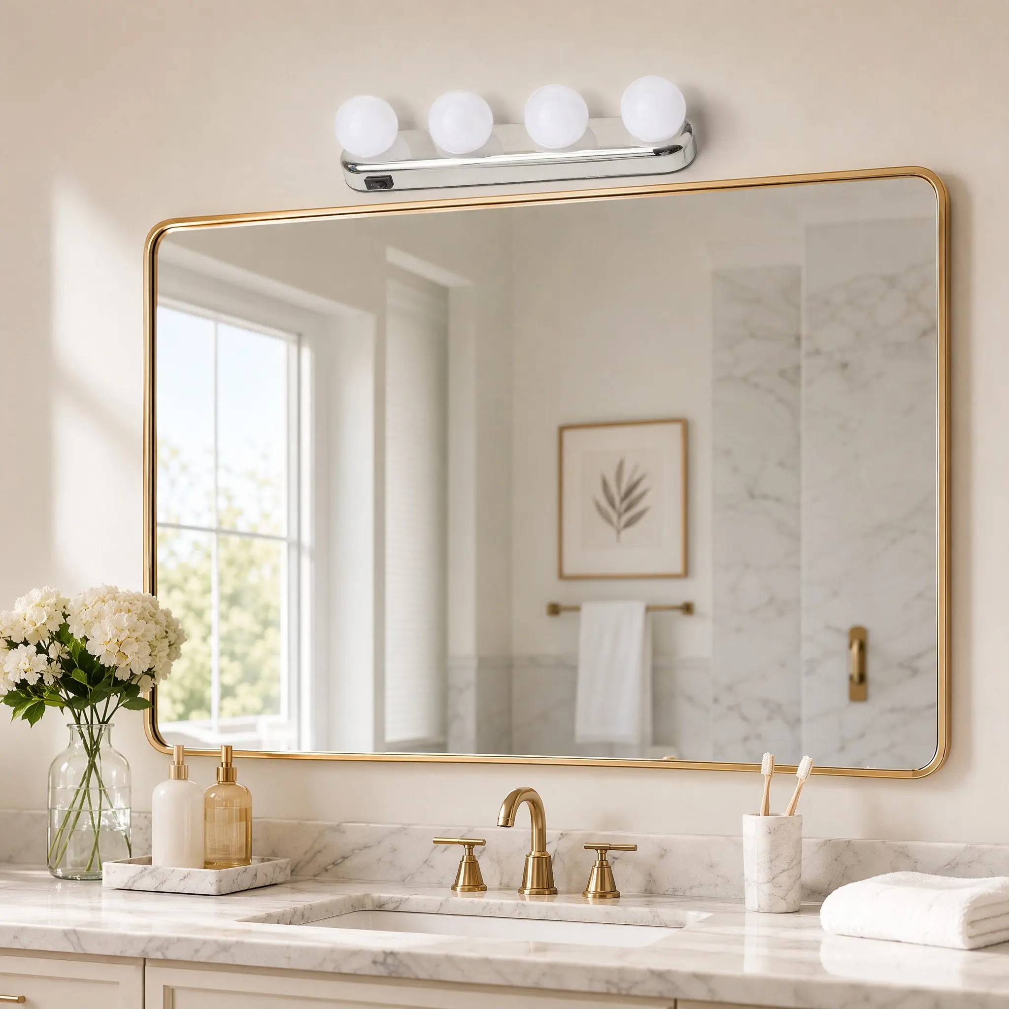 4 Bulb Mirror Front Light Portable Vanity Lights Makeup Lamp Suction Cup Home Bathroom Mirror Makeup Light White