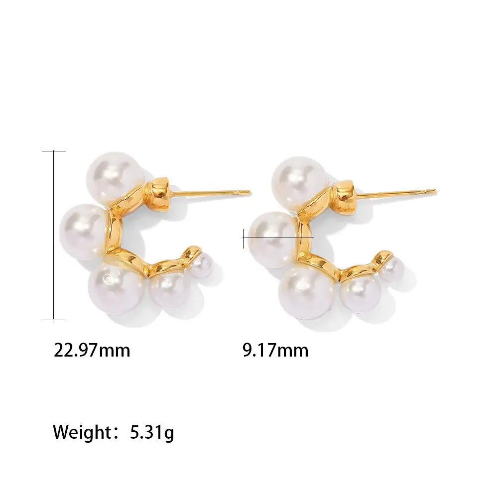 DEYIN 2023 Trendy Jewelry Women 18k Gold Pearl Earrings Stainless Steel C Shaped Pearls Earrings