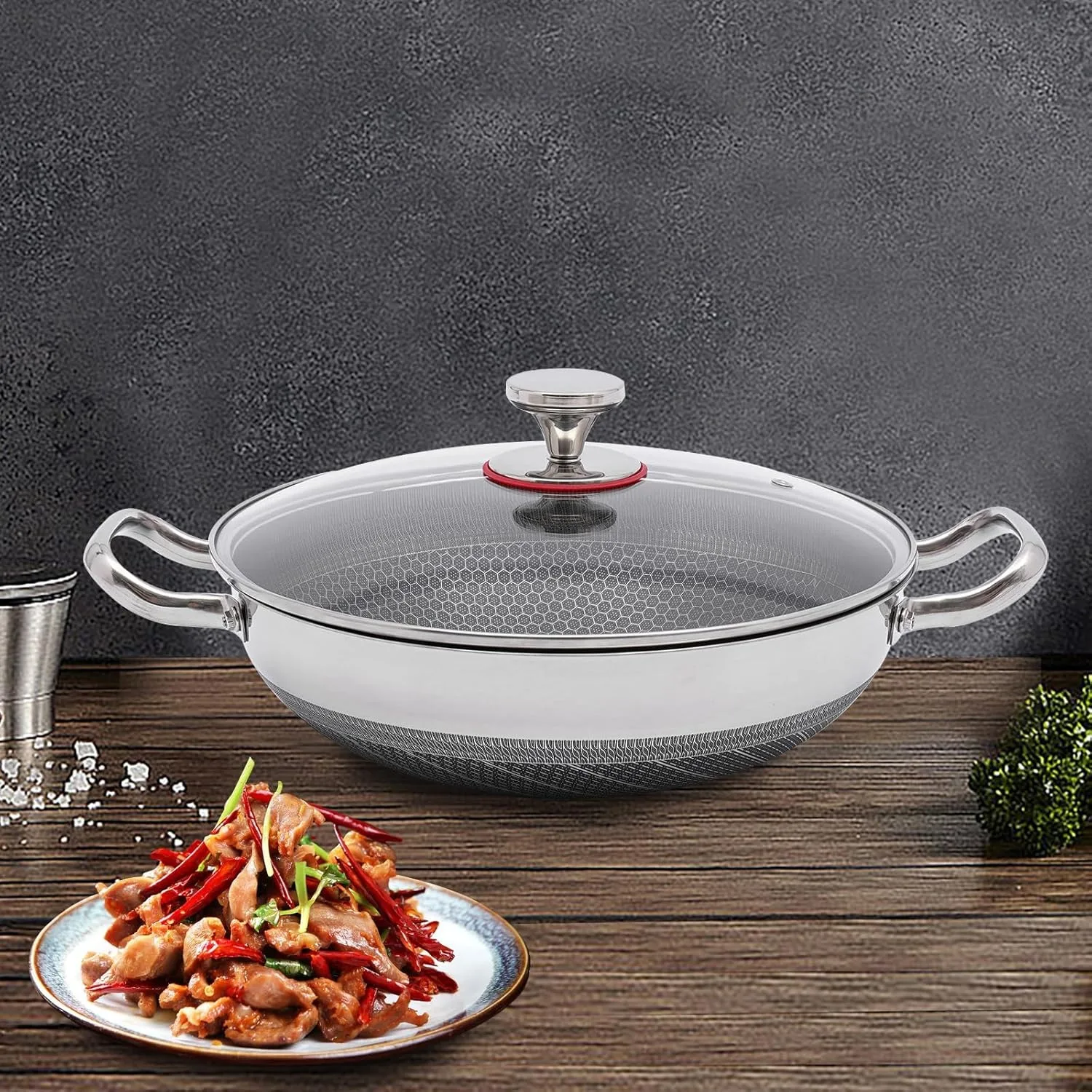 Frying Pan Stainless Steel Pan with Cooking Lid 12.59inch Frying Pan for Induction Ceramic and Electric Stovetop Non-Stick