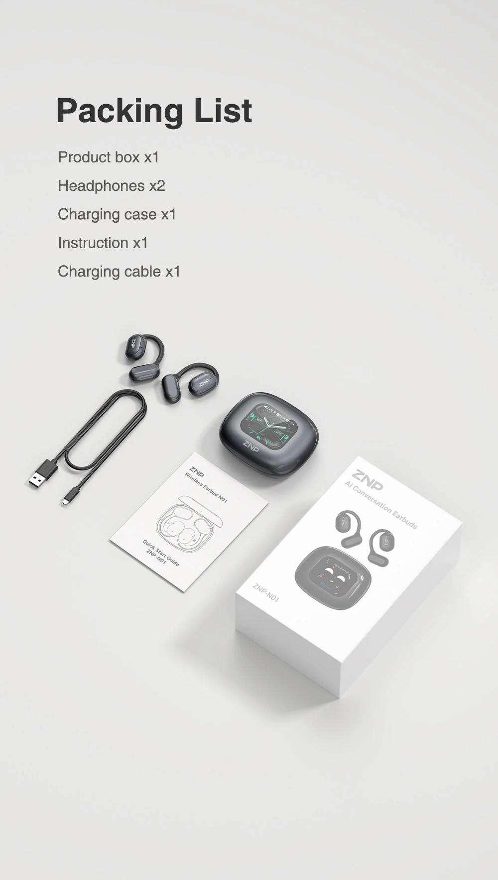 ZNP N01 KI-Übersetzer-Kopfhörer, Sprachübersetzer, kabellose Business-Ohrhörer, IP56 wasserdicht, Sport-Bluetooth-LED-Ohrhörer – Detail 15