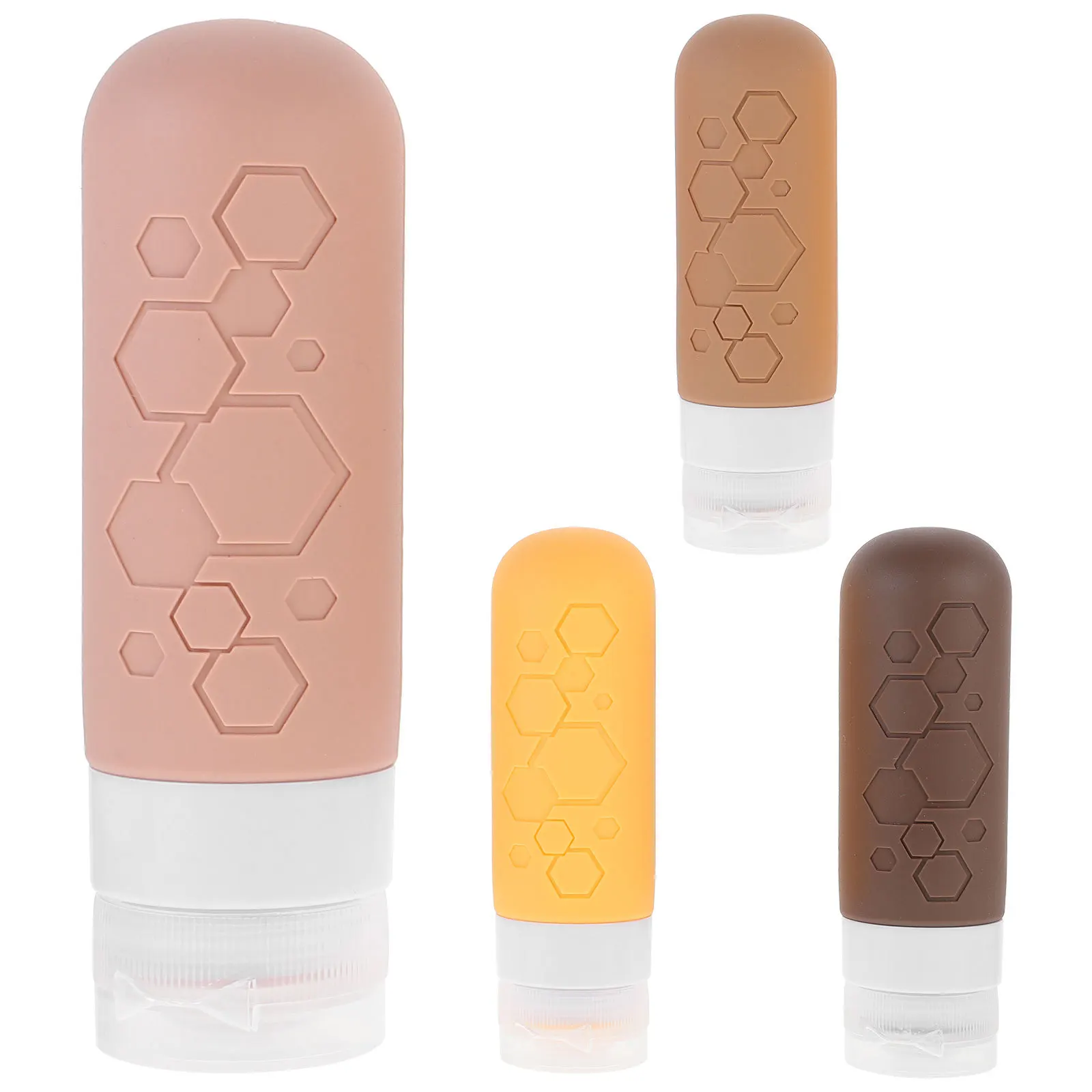 Zestaw 4 silikonowych butelek podróżnych, kompaktowe, wielokrotnego użytku, szczelne pojemniki na kosmetyki, puste butelki na balsam, szampon i odżywkę do włosów.