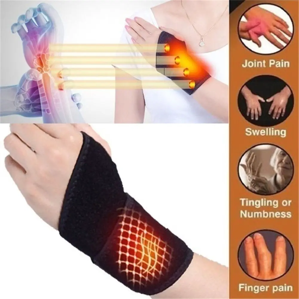 1 Pair Tourmaline Self-Heating Wrist Brace Sports Protection Wrist Belt Far Infrared Magnetic Therapy Pads Braces