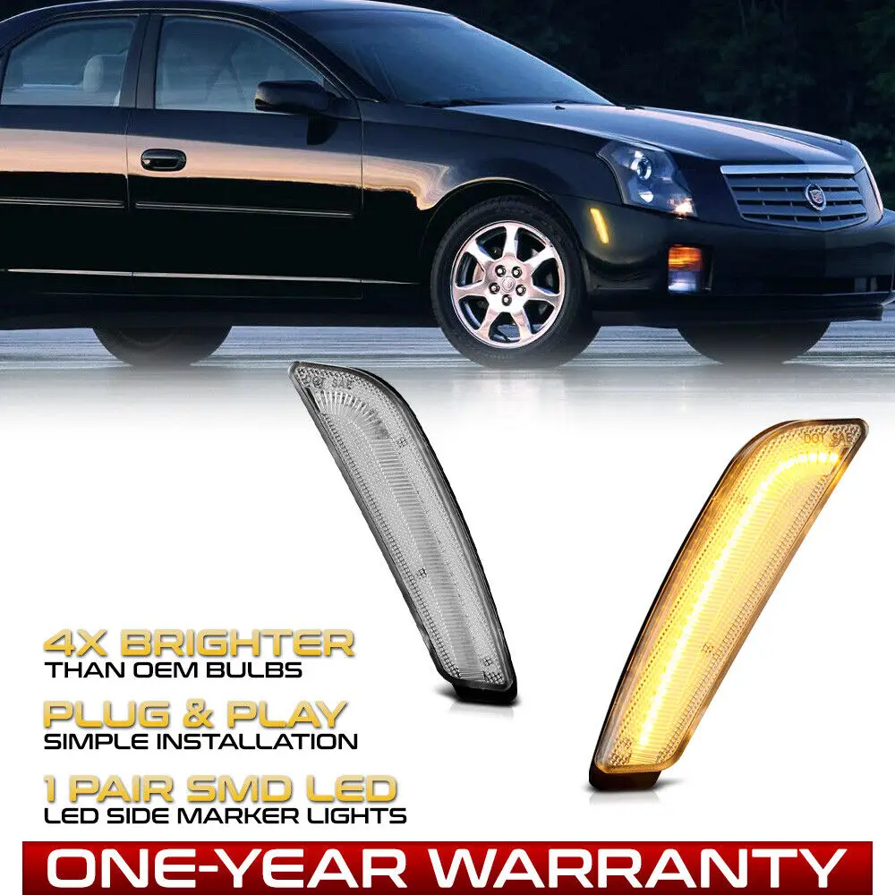 Front Amber LED Side Marker Reflector Lamps Pair Set For 2003-2007 Cadillac CTS