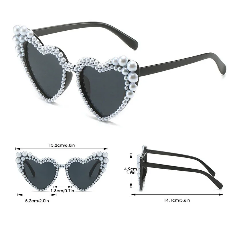 Diamond Pearl Heart Shape Ladies Sunglasses Wedding Party Sun Glasses Women Big Frame Cute White Black Shades Fashion Eyewear