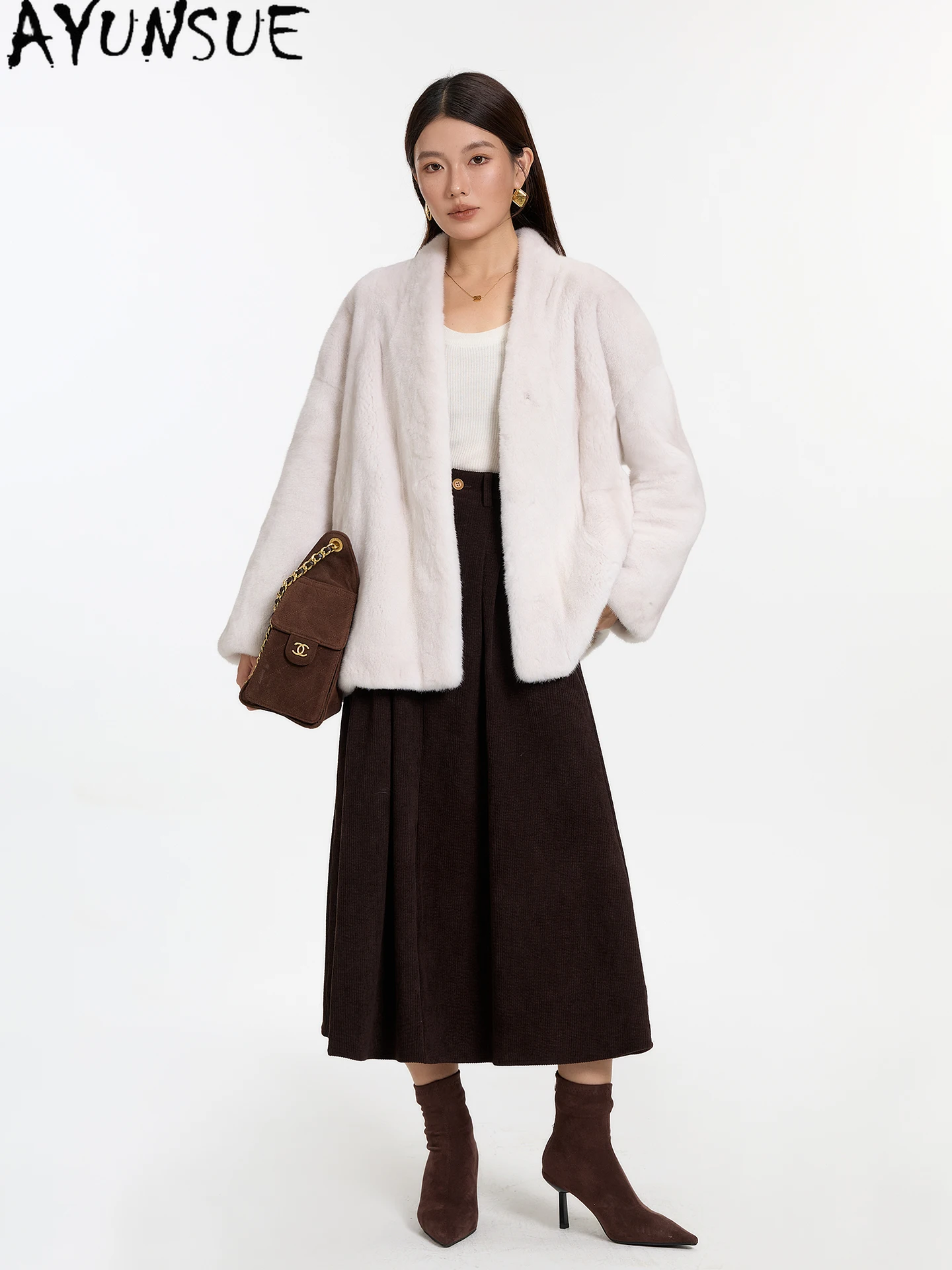 معطف فرو طبيعي فاخر من AYUNSUE ملابس شتوية للنساء 2025 سترة فرو حقيقي من المينك بالكامل معاطف نسائية جديدة في معاطف شوبانا Жénska #1