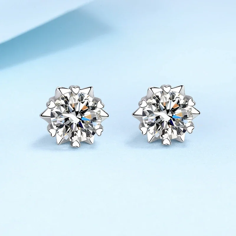 Solid Platinum PT950 GRA Moissanite Dcolor Diamond Unusual Halo Sun Flower Stud Earrings for Women Wedding Party Girlfriend Gift