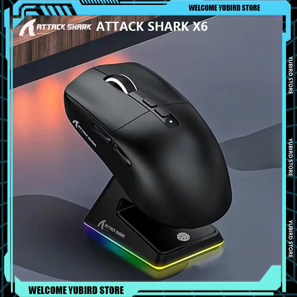 Игровая мышь Attack Shark X6 2,4G, беспроводная Bluetooth, беспроводная эргономичная игровая мышь, трехрежимная RGB сенсорная магнитная зарядная база